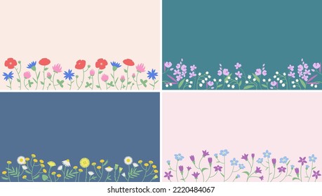 Set of banners with wildflowers. Beautiful design templates in flat style.