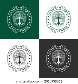 set banyan tree logo design vector for your business or community