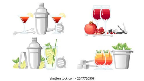 Set of bar accessory tools steel shaker vector illustration on white background