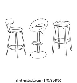 A set of bar chairs isolated on white background.Vector illustration in a sketch style. high bar stool vector sketch illustration