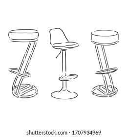 A Set Of Bar Chairs Isolated On White Background.Vector Illustration In A Sketch Style. High Bar Stool Vector Sketch Illustration