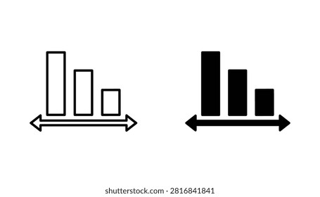 A set of bar chart icons with dual-ended arrows, representing data analysis and statistical measurement for professional business digital reports or user interfaces.