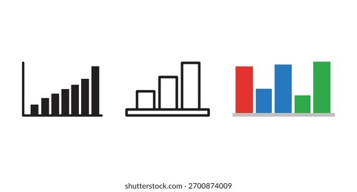 Conjunto de Ícones de Gráficos de Barras que Representam Ferramentas de Análise de Dados e Visualização de Informações Estatísticas para Crescimento Financeiro e de Negócios