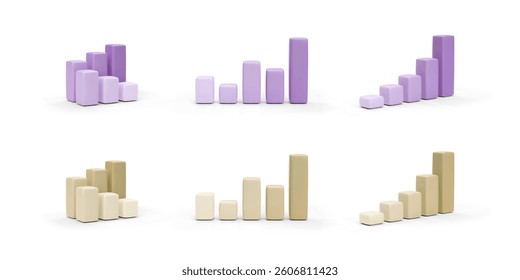 Set of bar chart with shadow in 3d realistic style isolated on white background. Vector illustration