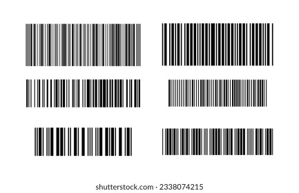 Set von Strichcode einzeln auf transparentem Hintergrund. Vektorsymbol. Strichcode-Symbol. Vektorgrafik, Preisschild für Laserscan, Handelsnummer-Code. Markensymbole für Vektorscanner-Scanner mit eindeutigem Strip-Strichcode-Satz