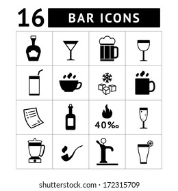 Set of bar, drinks and beverages icons isolated on white. Vector illustration