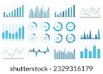 Set of bar graphs and line charts, circle progress indicators, vector eps10 illustration