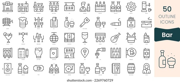Set of bar icons. Thin linear style icons Pack. Vector Illustration