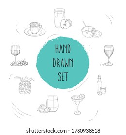 Set of bar menu icons line style symbols with kambucha, mocha, fresh juice and other icons for your web mobile app logo design.