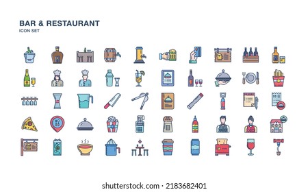 Set Bar and Restaurant objects icon solid