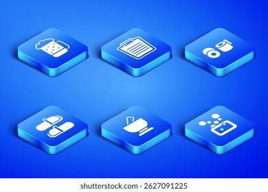 Set Bar of soap, Wooden beer mug, Mortar and pestle, Sauna slippers, Bathroom scales and Toilet paper roll icon. Vector