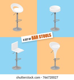 Set of bar stools. Bar high chair. Bar interior design. Vector illustration