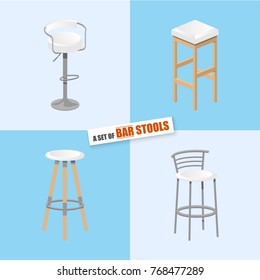 Set of bar stools. Bar high chair. Bar interior design. Vector illustration
