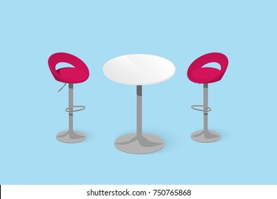 Set of bar stools and table. Bar chair. High chair. Bar interior design. Vector illustration