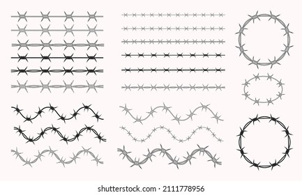 Set of Barb Wire Brushes Vector Design. Barbwire Circle Logo Element. Cool Acid Graphic.