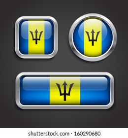 Set of Barbados flag glass buttons, vector illustration