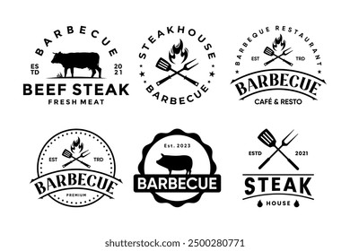 Conjunto de diseño de logotipo de insignia de barbacoa