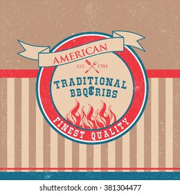Set of Barbecue BBQ logo, stamp, retro poster, food menu package design 