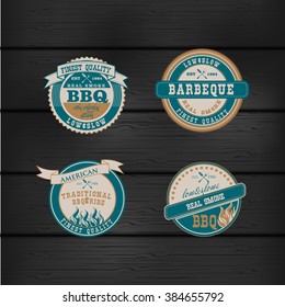 Set of Barbecue BBQ logo, stamp, retro poster, food menu design 