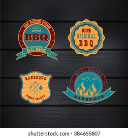 Set of Barbecue BBQ logo, stamp, retro poster, food menu design 