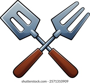 A set of barbecue or BBQ tools utensils cartoon icon illustration 