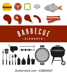  Set of Barbecue design elements. Collection of vector icons and symbols.