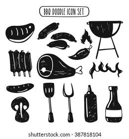 Set of barbecue doodle icon