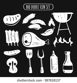 Set of barbecue doodle icon