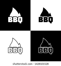 Set Barbecue fire flame icons isolated on black and white background. Heat symbol. BBQ grill party. Vector Illustration