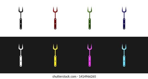 Set Barbecue fork icon isolated on black and white background. BBQ fork sign. Barbecue and grill tool. Vector Illustration
