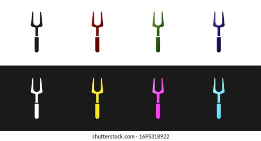 Set Barbecue fork icon isolated on black and white background. BBQ fork sign. Barbecue and grill tool. Vector Illustration