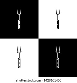 Set Barbecue fork icons isolated on black and white background. BBQ fork sign. Barbecue and grill tool. Vector Illustration