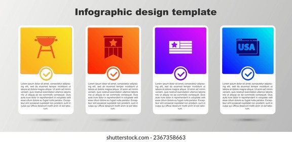 Set Barbecue grill, American flag,  and USA on browser. Business infographic template. Vector