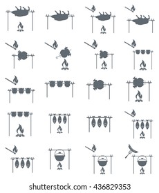 Set of barbecue grill with boar and chicken icons. Vector illustration

