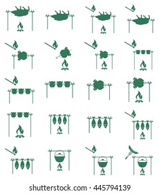 Set of barbecue grill with boar and chicken icons. Vector illustration

