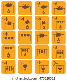Set of barbecue grill with boar and chicken icons. Vector illustration

