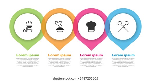 Set Barbecue grill, Homemade pie, Chef hat and BBQ skewers. Business infographic template. Vector