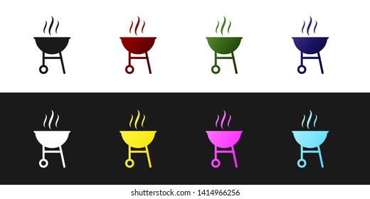 Set Barbecue grill icon isolated on black and white background. BBQ grill party. Vector Illustration