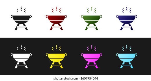 Set Barbecue grill icon isolated on black and white background. BBQ grill party.  Vector Illustration