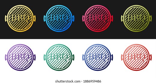Set Barbecue grill icon isolated on black and white background. Top view of BBQ grill. Vector.