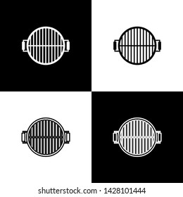 Set Barbecue grill icons isolated on black and white background. Top view of BBQ grill. Steel grid. Vector Illustration