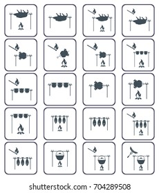 Set of barbecue grilll with boar and chicken icons. Vector illustration

