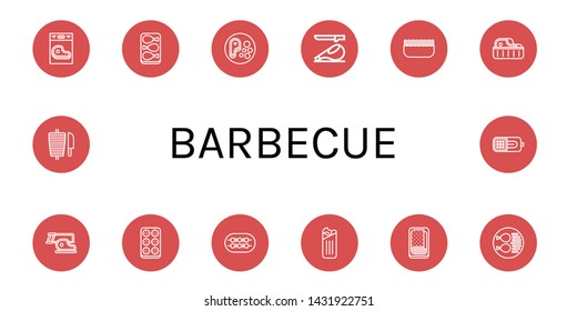 Set of barbecue icons such as Steak, Chicken leg, Ham, Minced meat, Meatball, Shish kebab, Shawarma, Meatloaf , barbecue