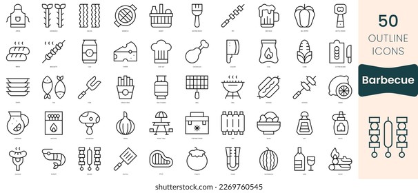 Set of barbecue icons. Thin linear style icons Pack. Vector Illustration