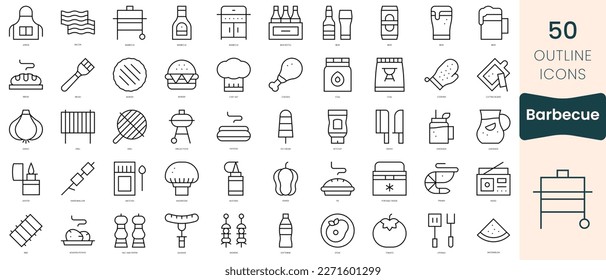 Set of barbecue icons. Thin linear style icons Pack. Vector Illustration