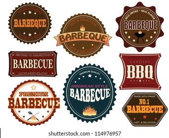 Set of barbecue labels and elements on white, vector illustration