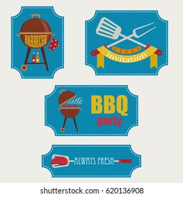 Set of barbecue labels. Perfect for invitation, flyer, poster. Vector art. 