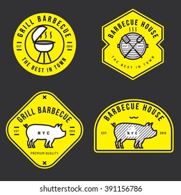Set of barbecue logo, badges, banners, labels, emblem for BBQ shop. Outline design. Minimal design. Vector illustration.