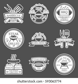 Set of barbecue in monochrome style logos, emblems, labels and badges. Set of vector templates isolated on white background