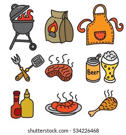 set of barbecue and picnic icons, meat, grill and beer